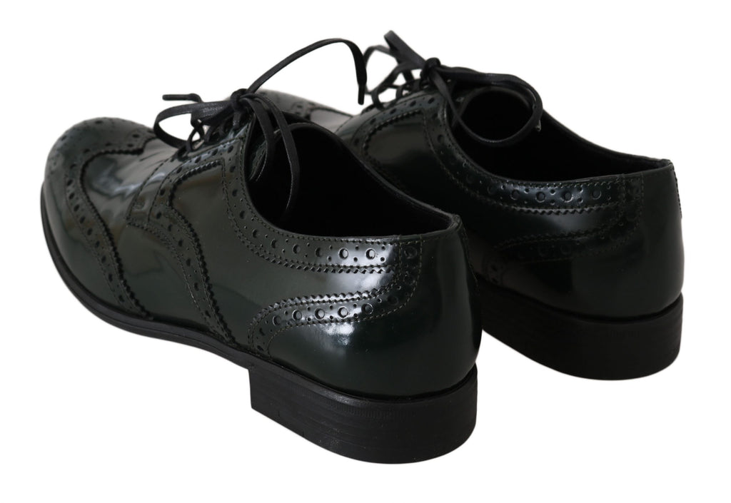 Chaussures brogue en cuir vert Dolce & Gabbana, chaussures wingtip Oxford élégantes pour homme.