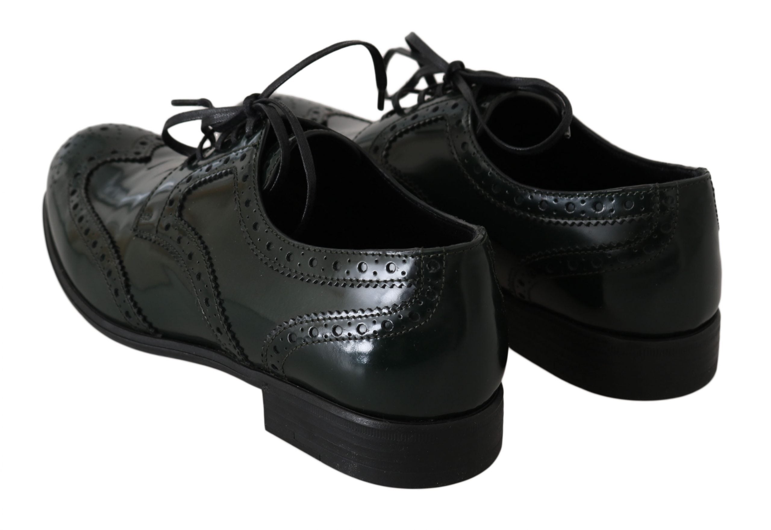Chaussures brogue en cuir vert Dolce & Gabbana, chaussures wingtip Oxford élégantes pour homme.