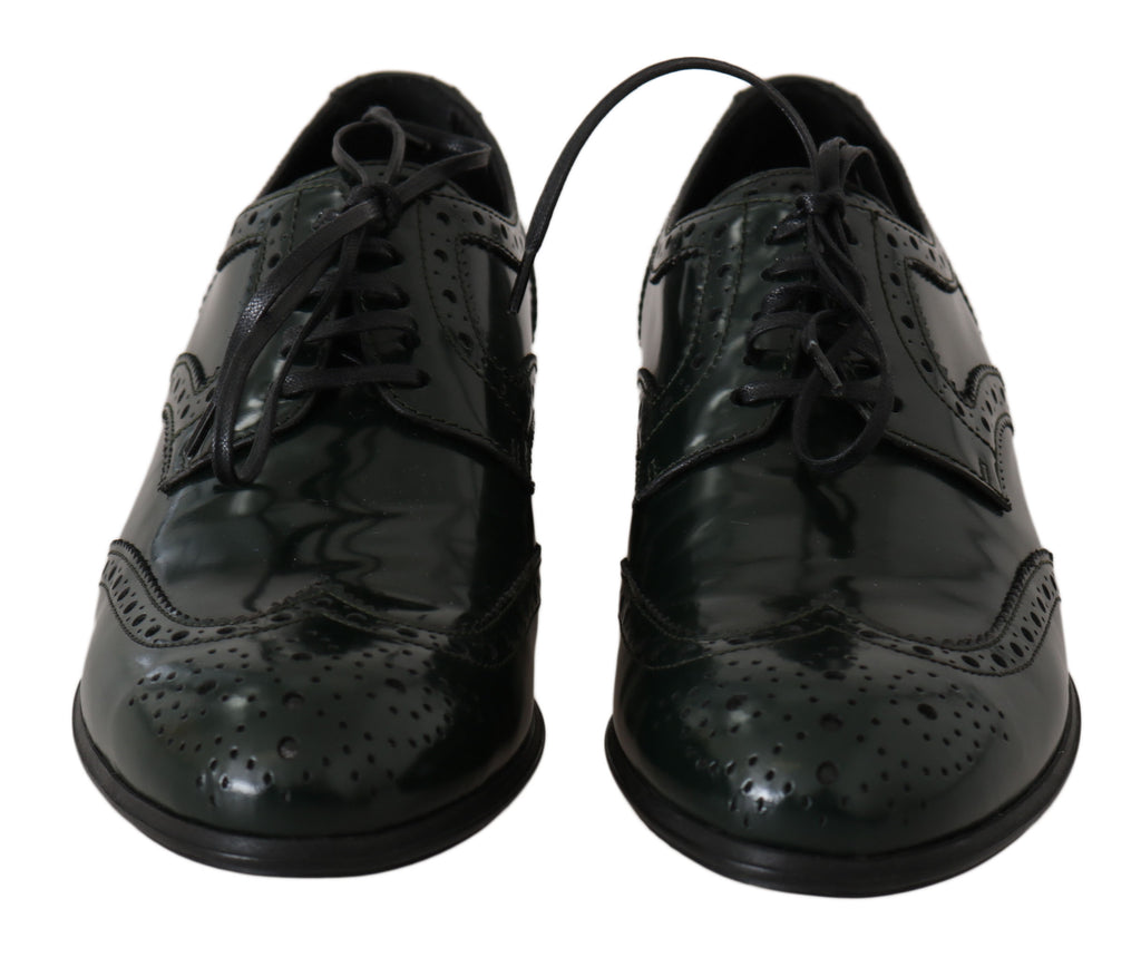 Chaussures Oxford wingtip en cuir vert Dolce & Gabbana, style brogue élégant et sophistiqué.