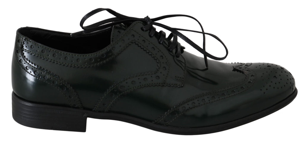Chaussures brogue en cuir vert Dolce & Gabbana, chaussures Oxford à ailes wingtip avec détails sophistiqués.