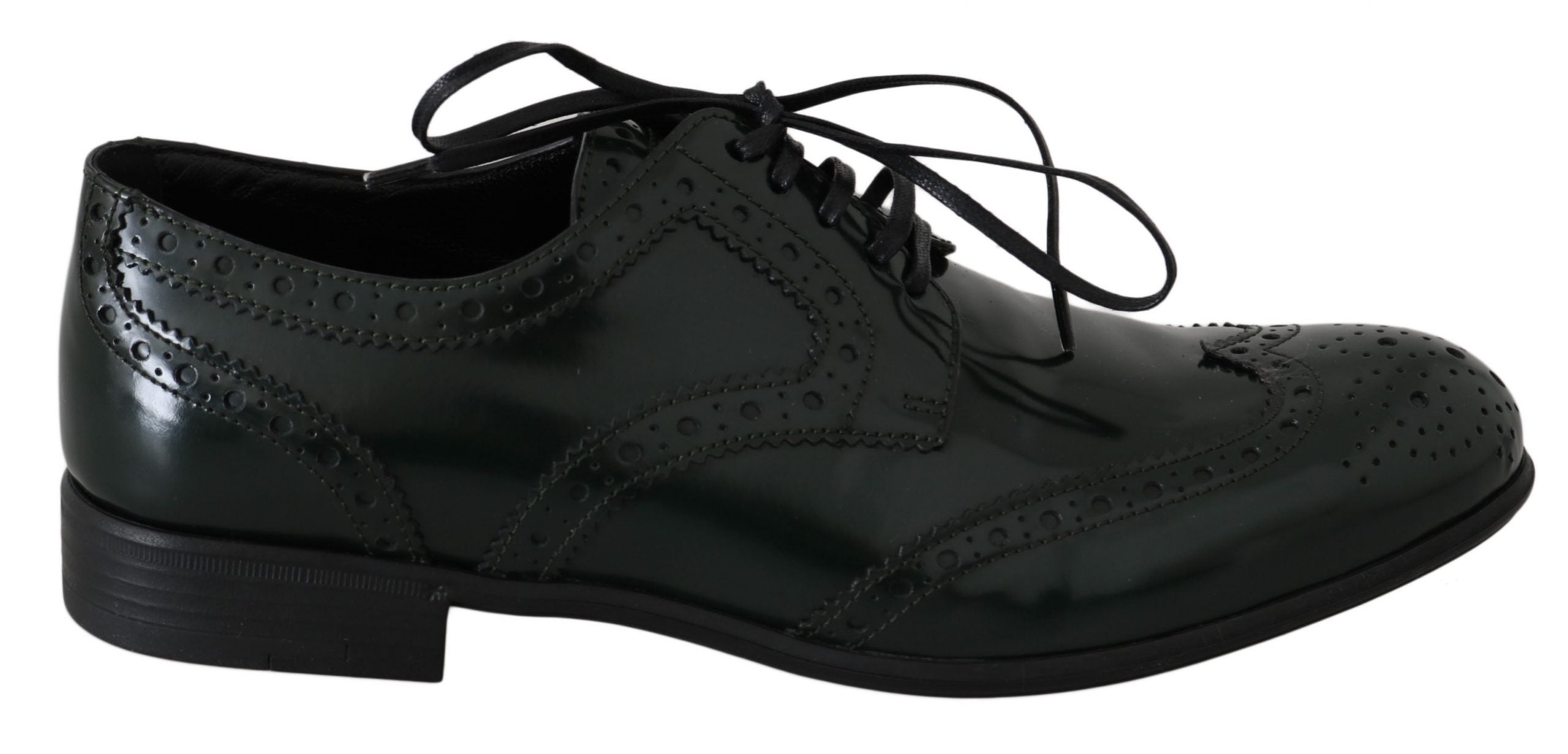 Chaussures brogue en cuir vert Dolce & Gabbana, chaussures Oxford à ailes wingtip avec détails sophistiqués.