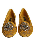Escarpins ballerines en dentelle moutarde Dolce & Gabbana avec cristaux, chaussures élégantes et raffinées.