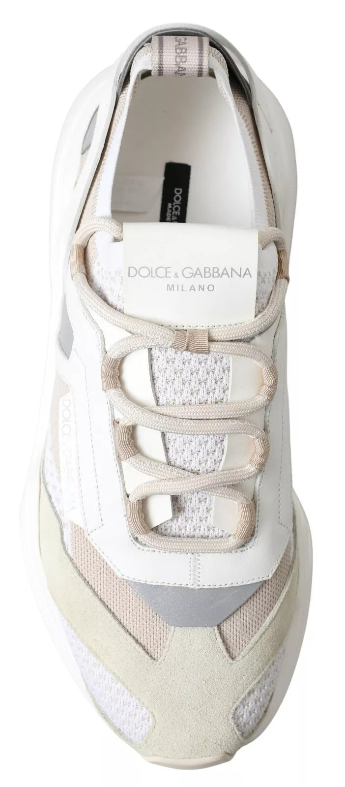 Chaussures de sport Dolce & Gabbana Daymaster en cuir blanc et beige, baskets élégantes pour homme ou femme.