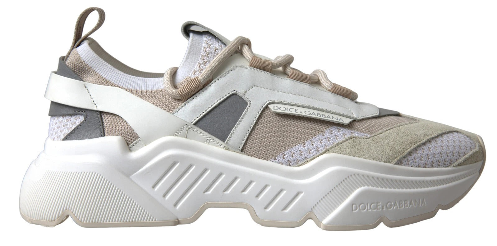 Chaussures sport Dolce & Gabbana DAYMASTER en cuir blanc et beige, baskets élégantes pour homme.