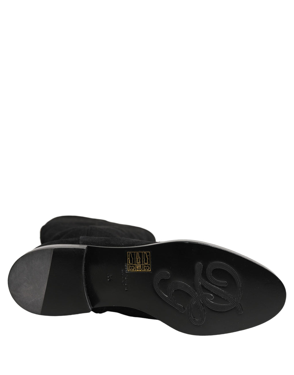 Bottes en cuir suédé noir Dolce & Gabbana, hautes au genou, avec finition élégante et semelle en cuir.