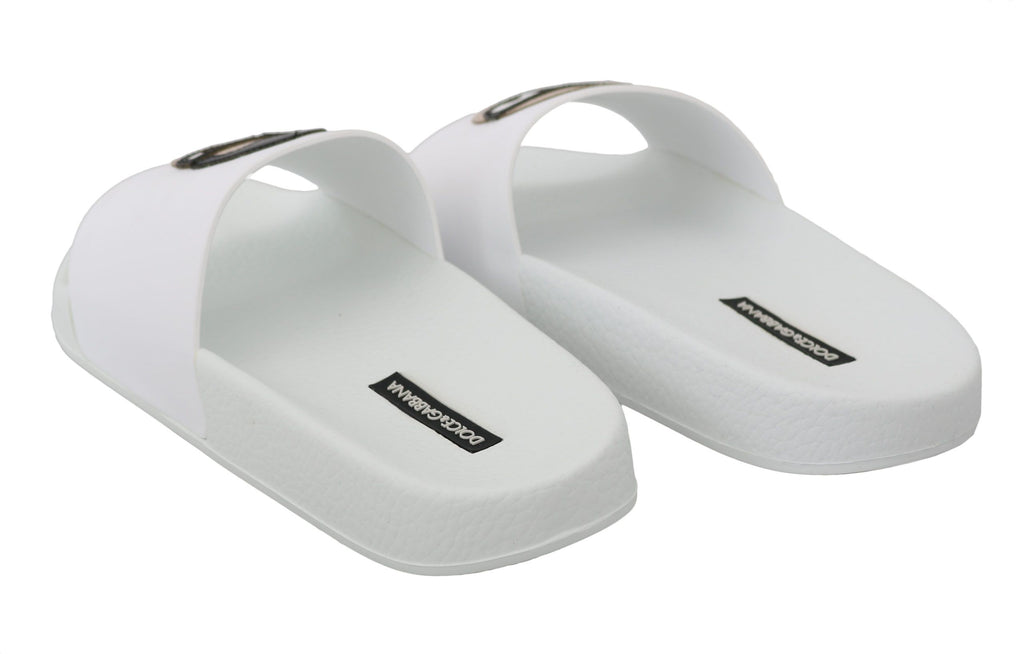 Sandales Dolce & Gabbana en cuir blanc pour femmes, modèle #dgfamily, avec semelle plateforme et design élégant.