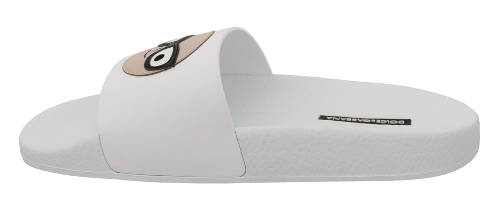 Sandales Dolce & Gabbana en cuir blanc avec logo #dgfamily, chaussures de style slides pour femmes.