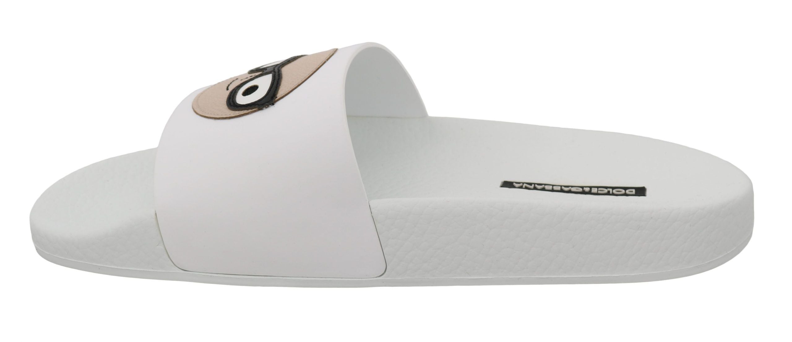Sandales Dolce & Gabbana en cuir blanc avec logo #dgfamily, chaussures de style slides pour femmes.