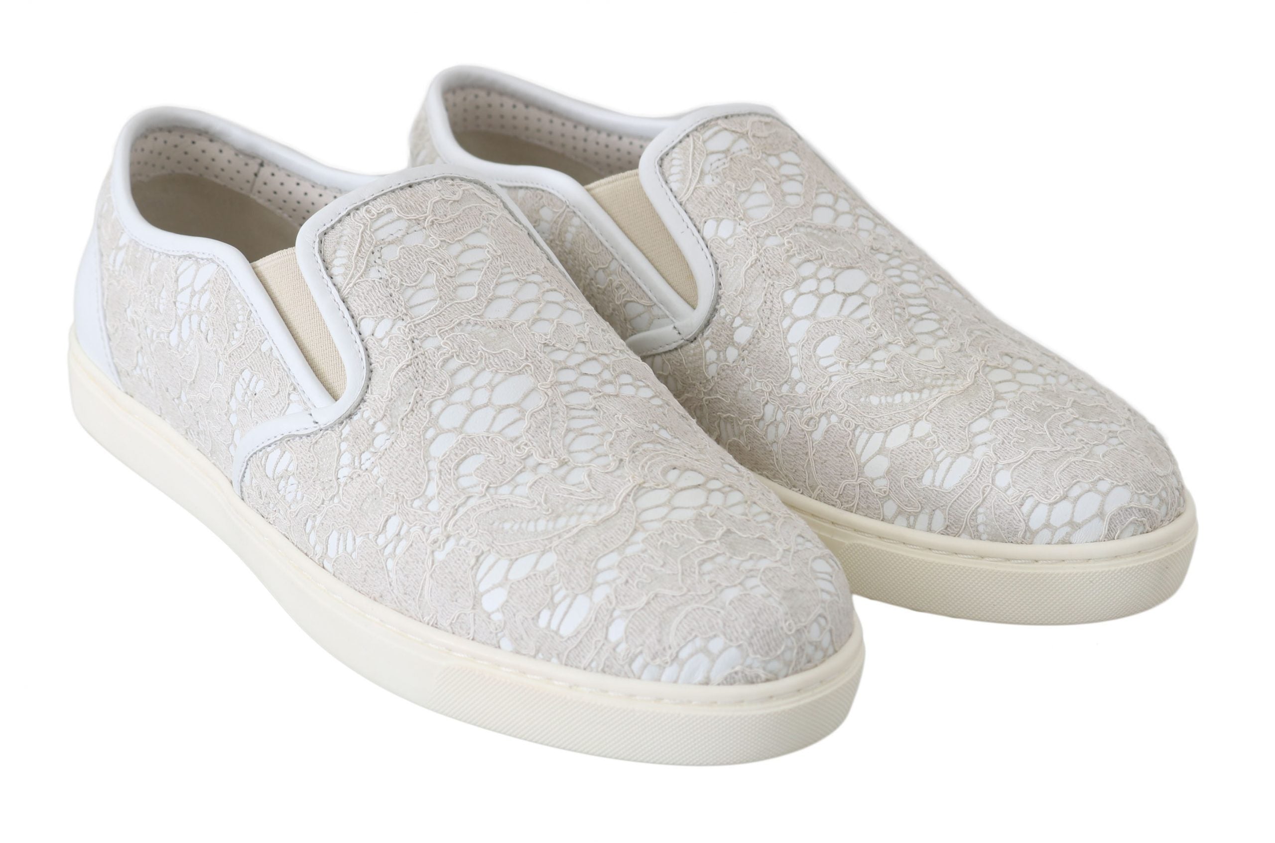 Chaussures mocassins Dolce & Gabbana en cuir blanc avec lacets, style slip-on, élégantes et confortables pour homme.