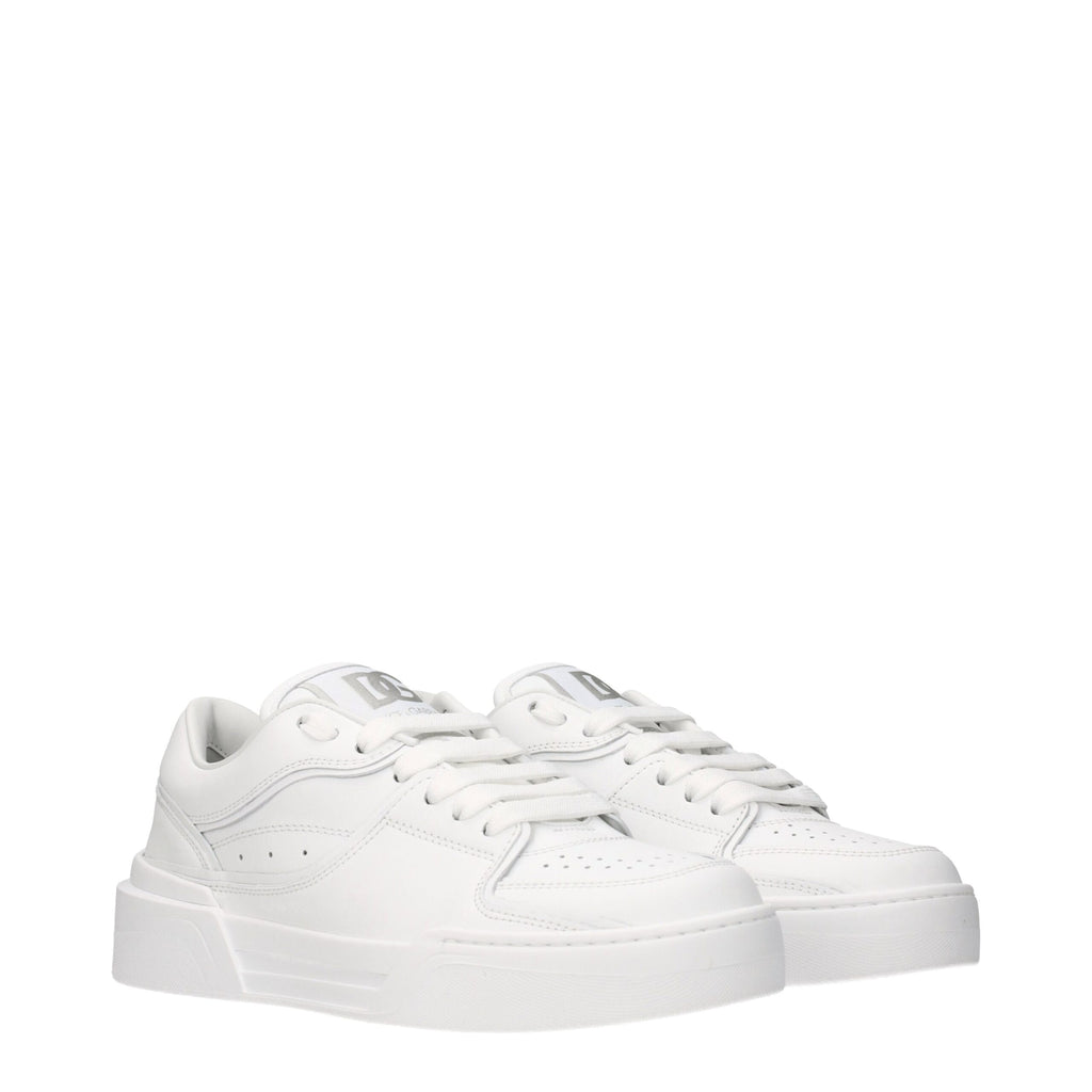 Chaussures basses en cuir blanc Dolce & Gabbana, sneakers mode pour femmes ou hommes, vue de face avec détails en cuir blanc