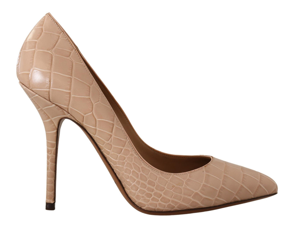 Chaussures à talons beige Dolce & Gabbana Bellucci en cuir, élégantes et sophistiquées, vues de côté sur fond blanc.