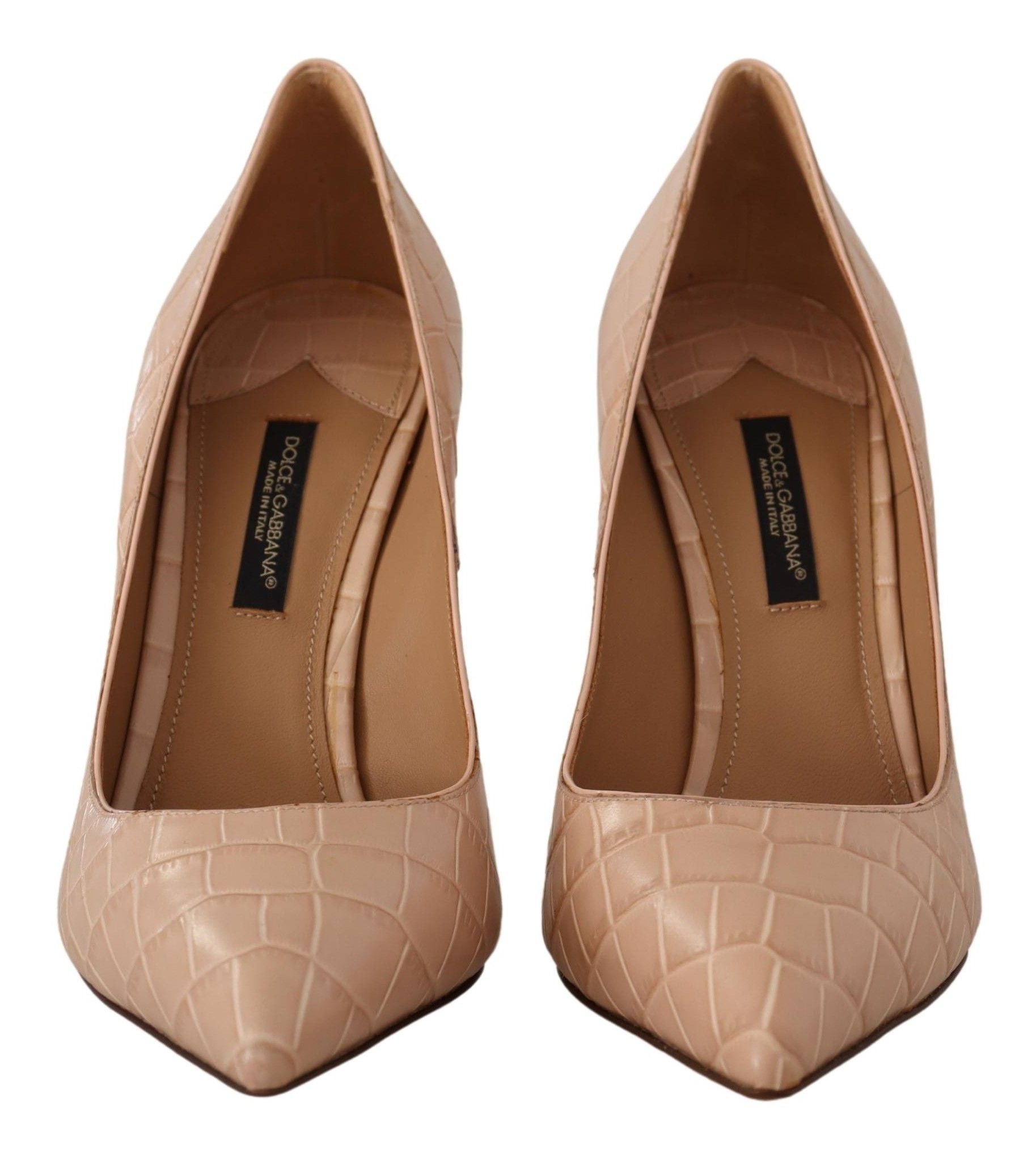 Chaussures à talons Dolce & Gabbana Bellucci en cuir beige, élégantes et sophistiquées, vues de côté.