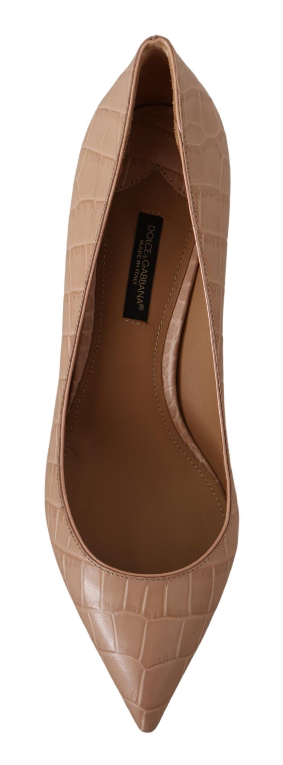 Escarpins pointus en cuir beige de Dolce & Gabbana, chaussures élégantes pour femme.