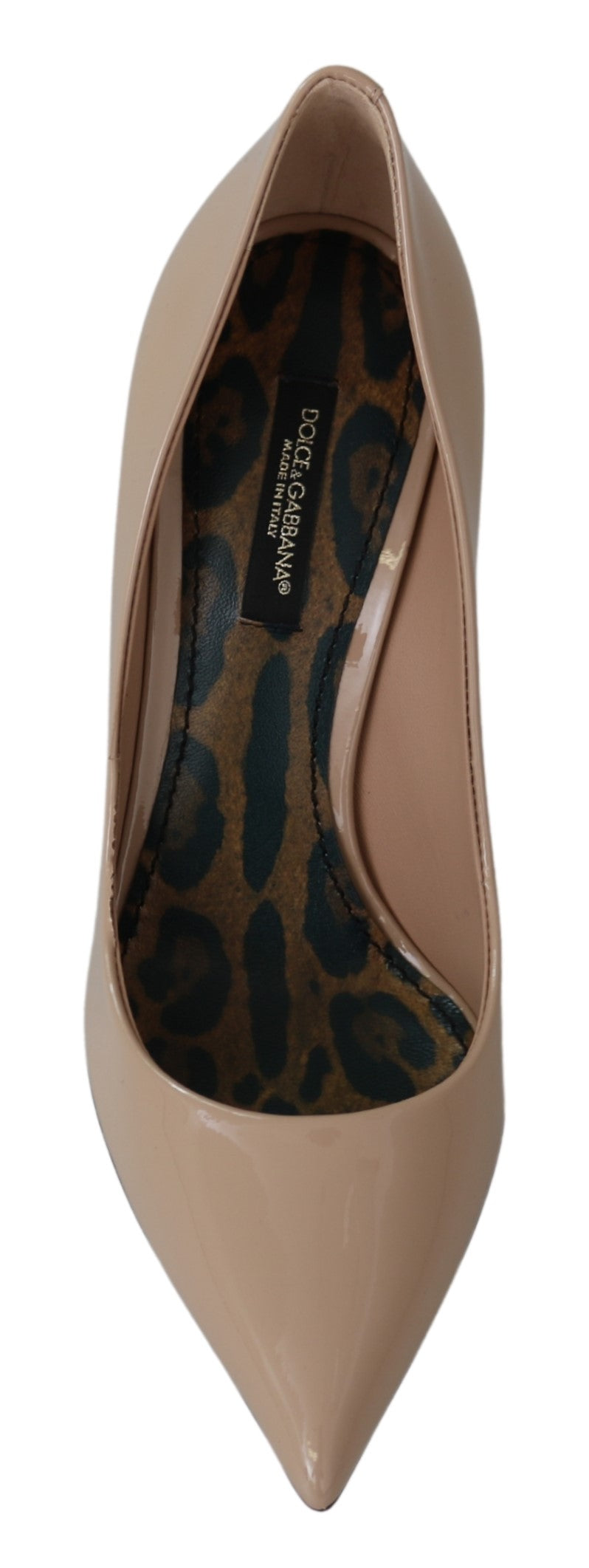 Escarpins à talons aiguilles en cuir verni beige de Dolce & Gabbana, chaussures élégantes pour femme