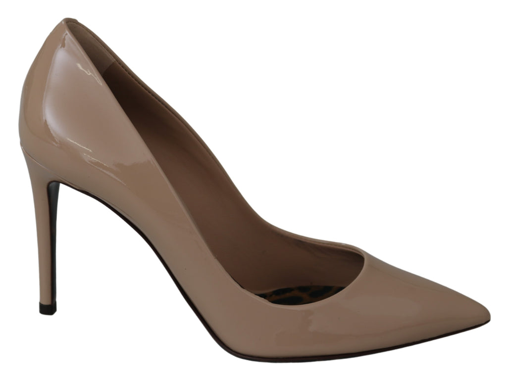 Chaussures à talons stilettos en cuir verni beige Dolce & Gabbana, élégantes et sophistiquées.