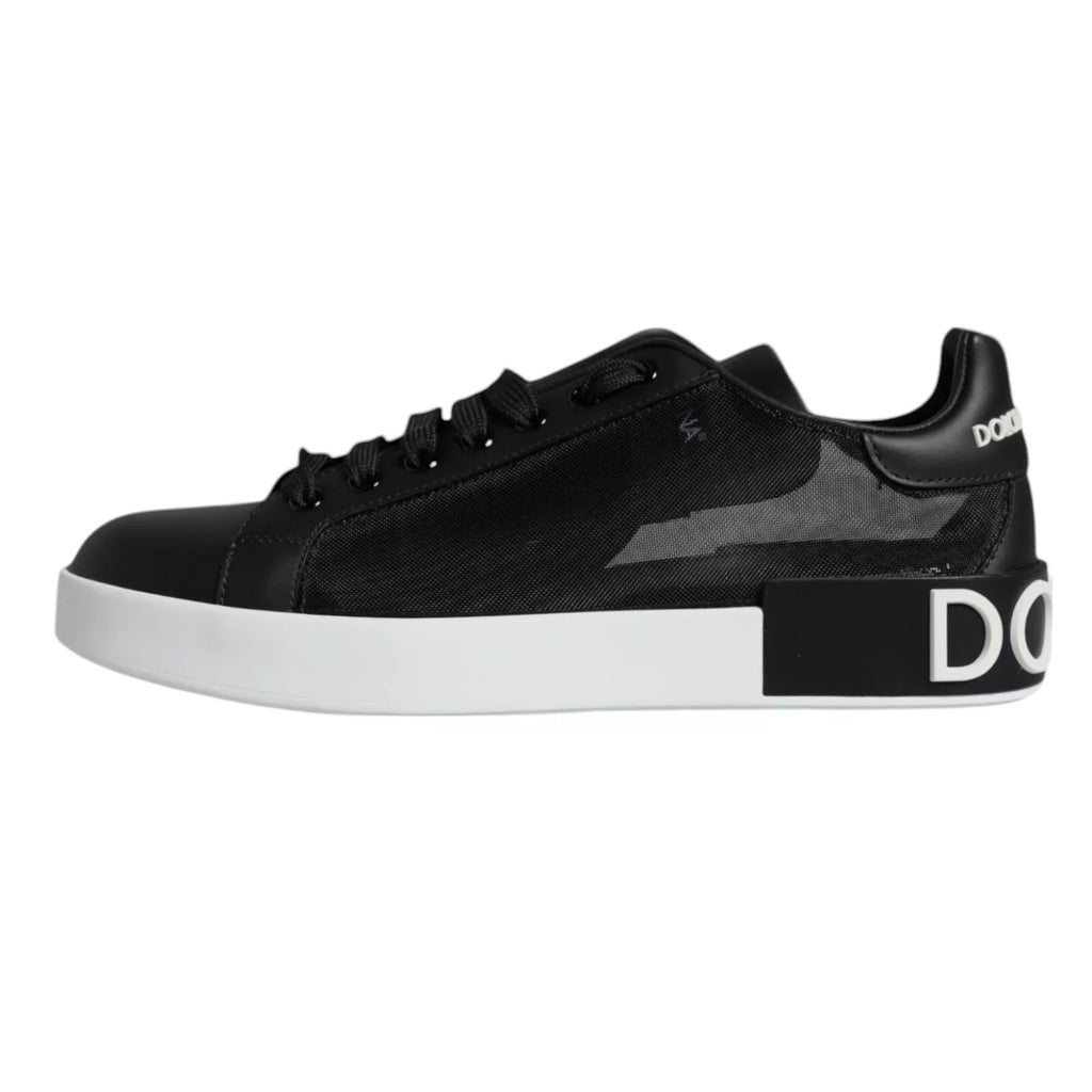 Chaussures Dolce & Gabbana Portofino en cuir noir pour homme, baskets en cuir de veau avec design élégant et détails raffinés