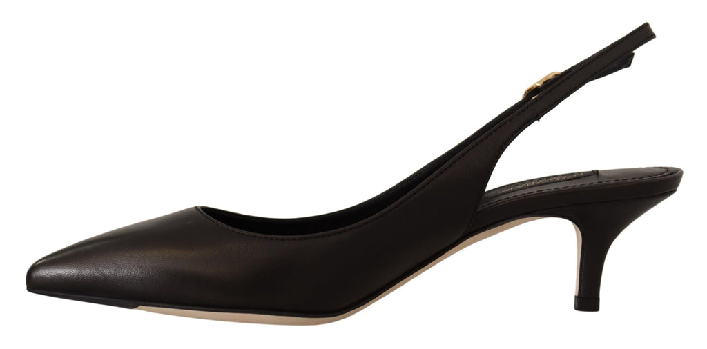 Chaussures à talons Dolce & Gabbana en cuir noir, slingbacks élégants et pumps pour femme avec design sophistiqué.