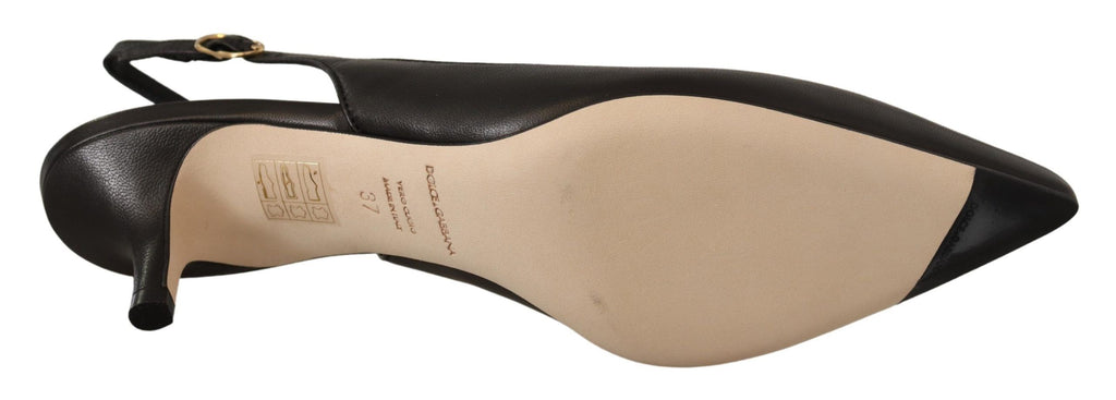Chaussures à talons Dolce & Gabbana en cuir noir, slingbacks élégants et pumps pour femmes, visible avec détails en cuir.