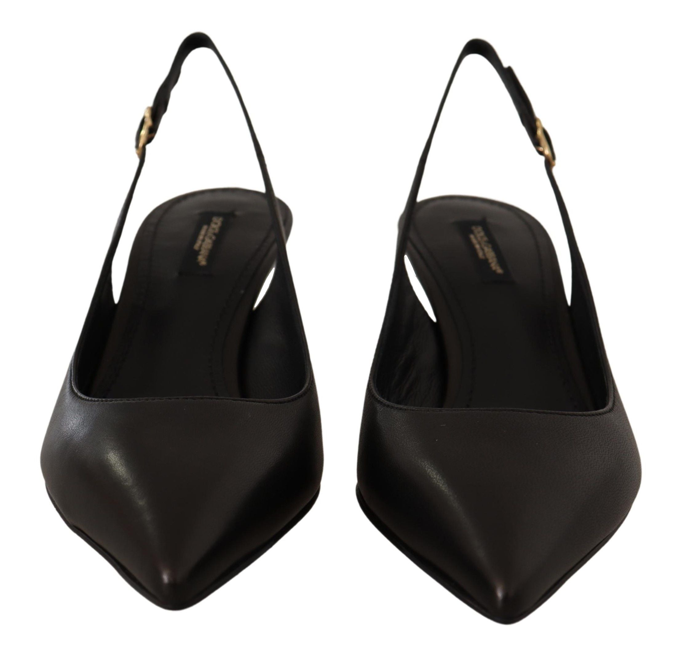 Chaussures Dolce & Gabbana à talons en cuir noir, slingbacks élégants et sophistiqués pour femmes.