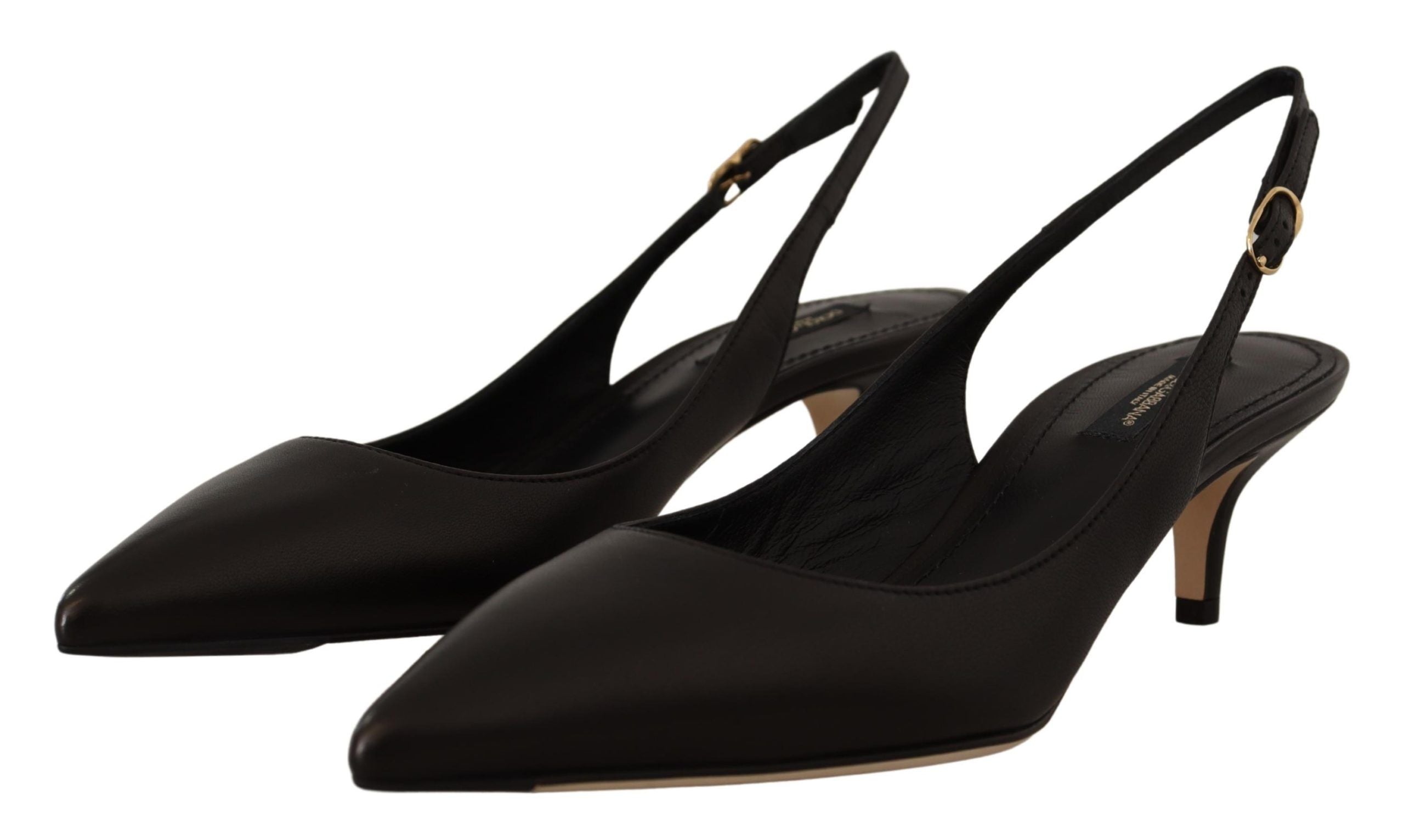 Chaussures à talons Dolce & Gabbana en cuir noir, slingbacks élégants et pumps sophistiqués pour femmes.