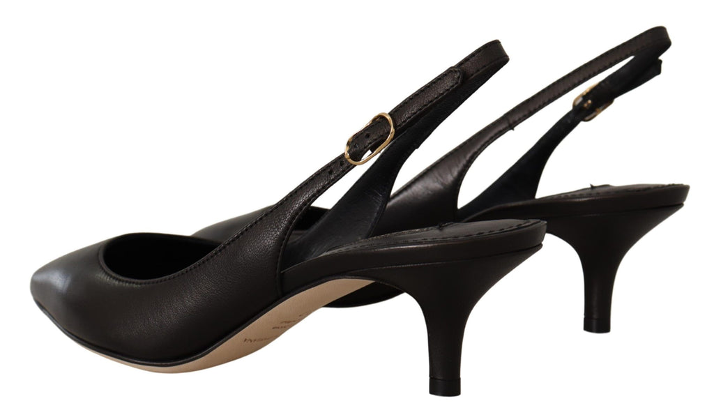 Escarpins à talons en cuir noir Dolce & Gabbana, chaussures à brides élégantes et sophistiquées, vues de côté.