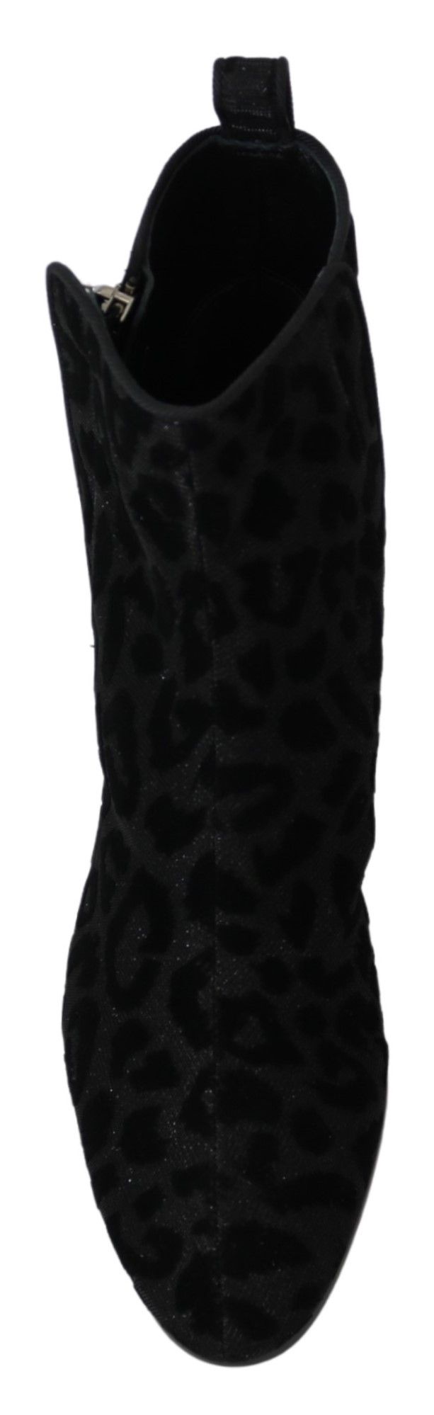 Bottines courtes noires Dolce & Gabbana à motif léopard, fermeture éclair, chaussures élégantes et tendance.