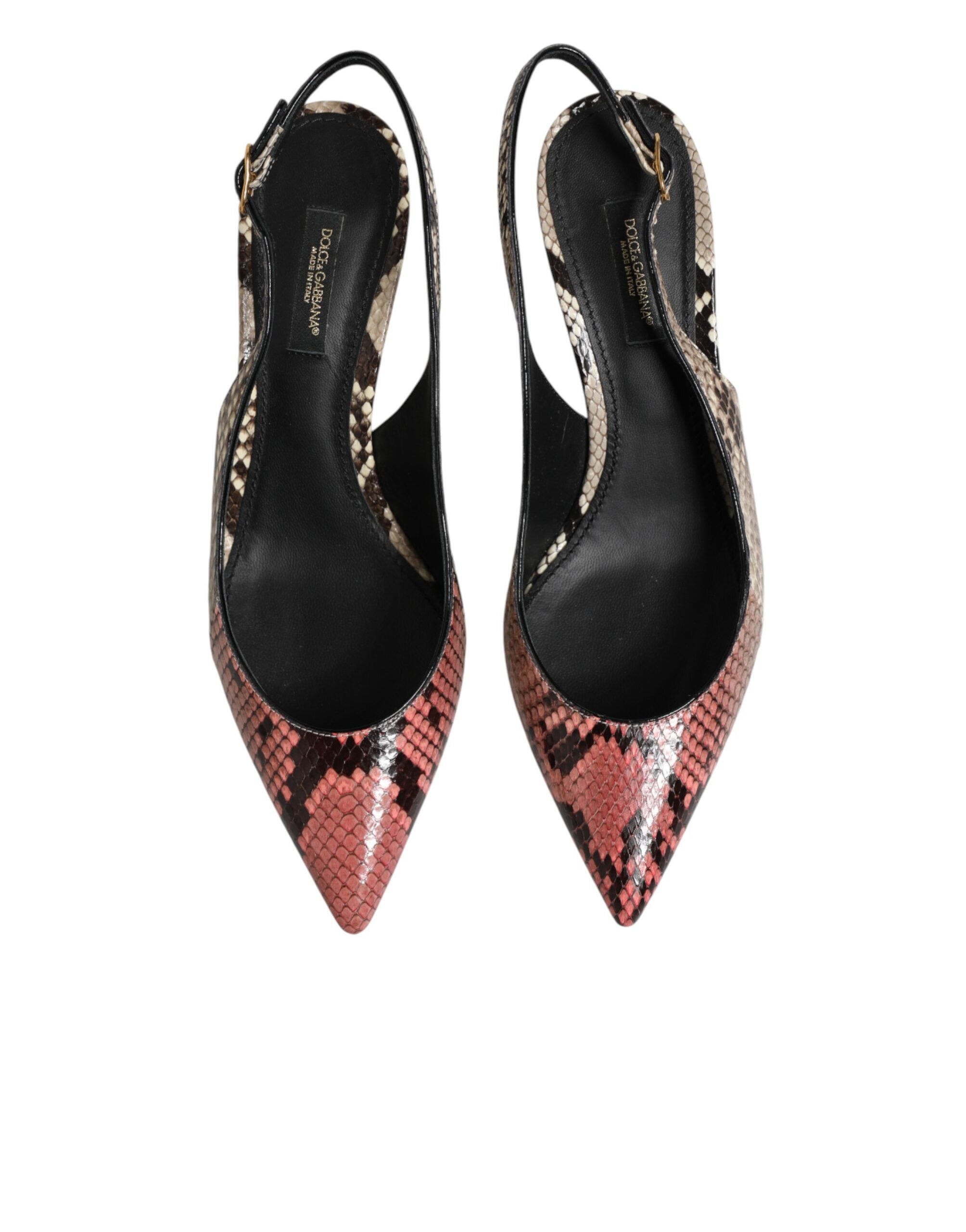 Escarpins à talons en cuir multicolore Dolce & Gabbana avec bride arrière, détail élégant et design sophistiqué.