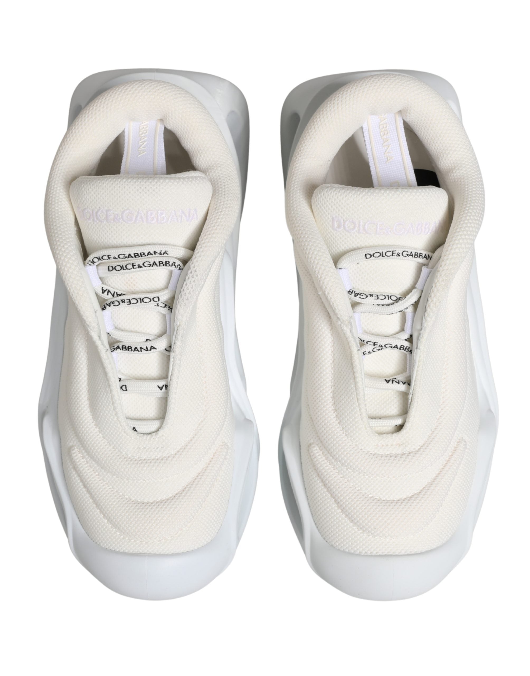 Chaussures sneakers basses blanches Dolce & Gabbana Slip On Wave pour femmes, vue de face.