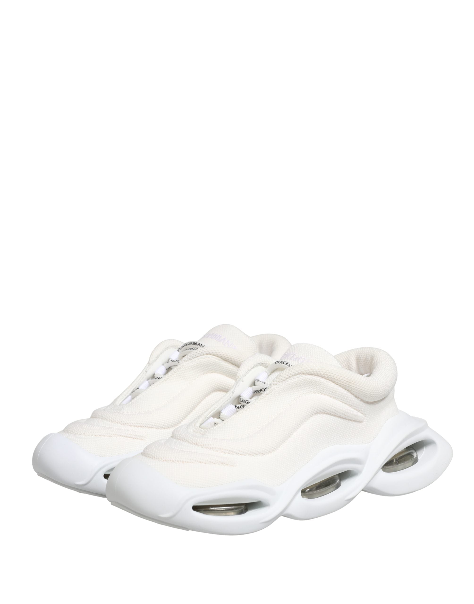 Chaussures Dolce & Gabbana blanches, sneakers basses à enfiler avec motif wave, en cuir pour femme.