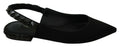 Chaussures plates noires Dolce & Gabbana en charmeuse avec bride slingback, élégantes et confortables.