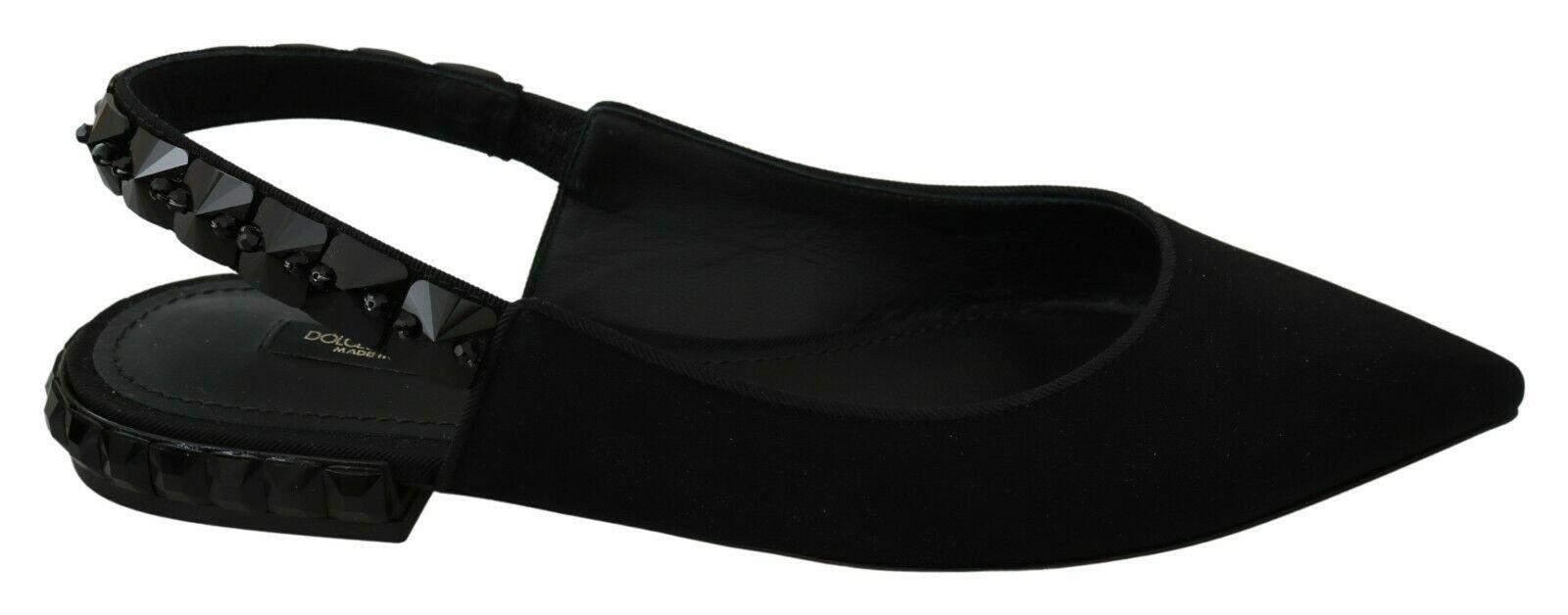 Chaussures plates noires Dolce & Gabbana en charmeuse avec bride slingback, élégantes et confortables.