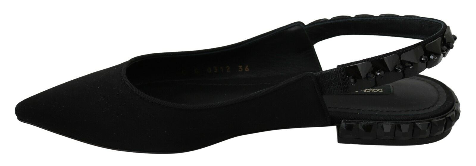 Chaussures plates Dolce & Gabbana en charmeuse noire avec bride arrière, élégantes et confortables.