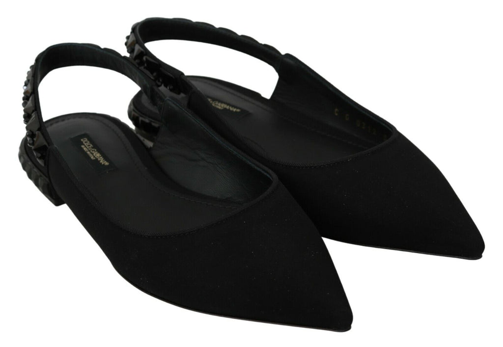 Chaussures plates noires Dolce & Gabbana en satin charmeuse avec bride arrière, élégantes et confortables.