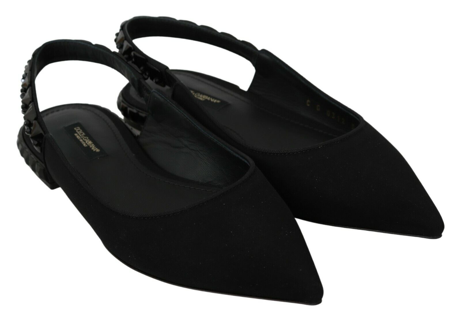 Chaussures plates noires Dolce & Gabbana en satin charmeuse avec bride arrière, élégantes et confortables.