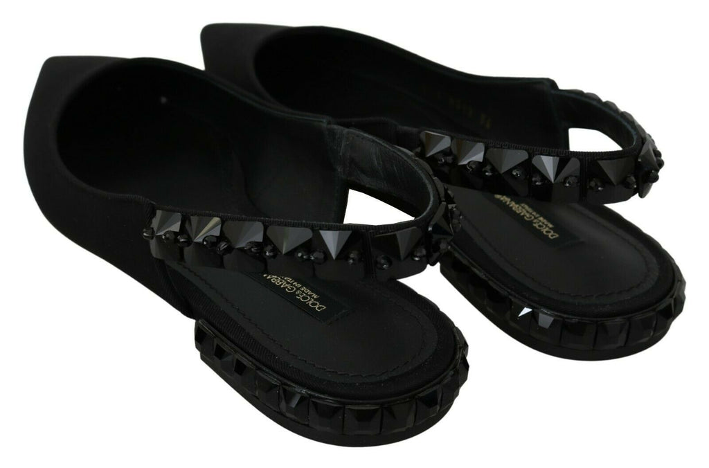 Chaussures plates noires Dolce & Gabbana en satin charmeuse avec bride arrière, élégantes et confortables.