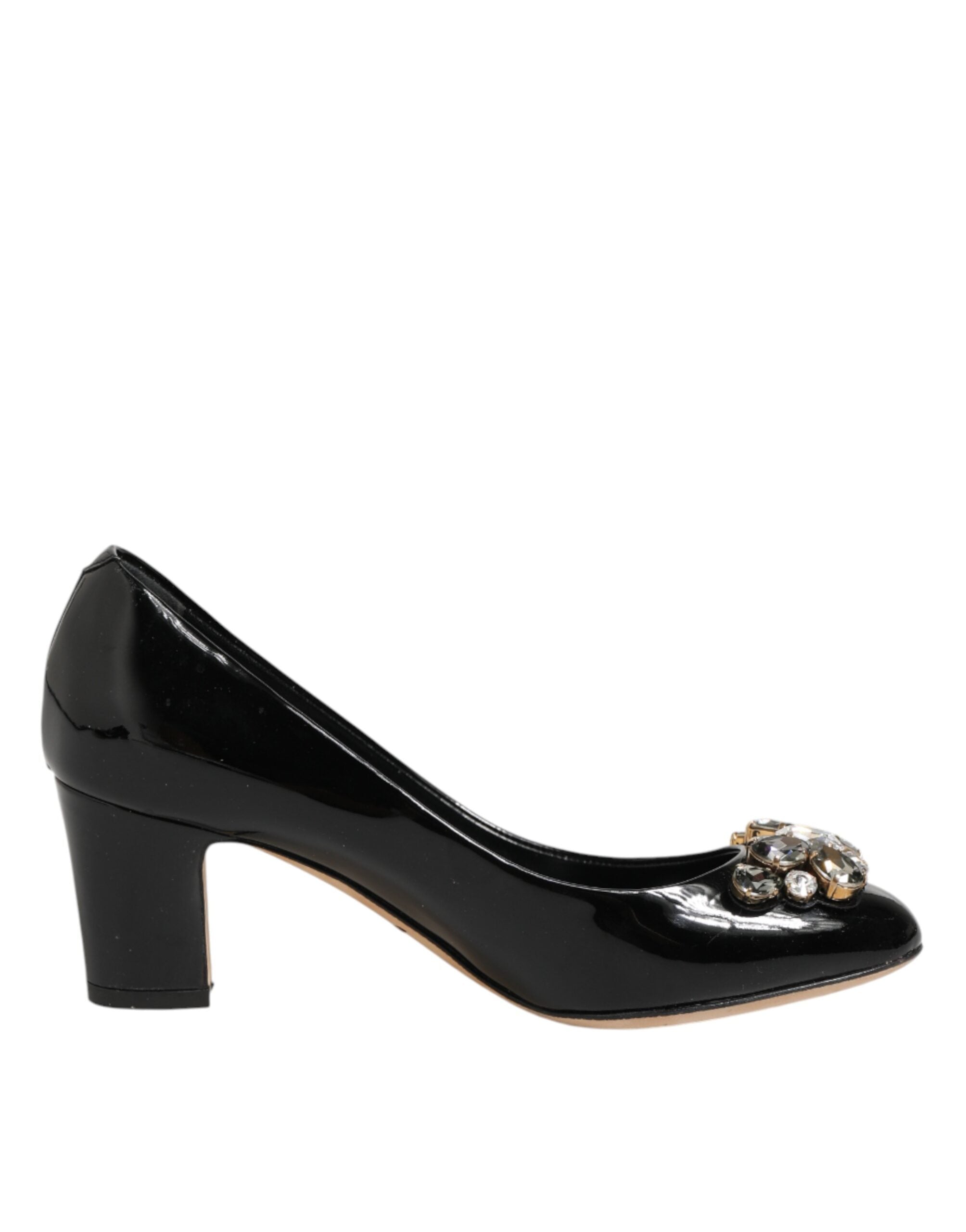 Escarpins en cuir noir Dolce & Gabbana avec cristaux, chaussures à talons élégantes et sophistiquées.