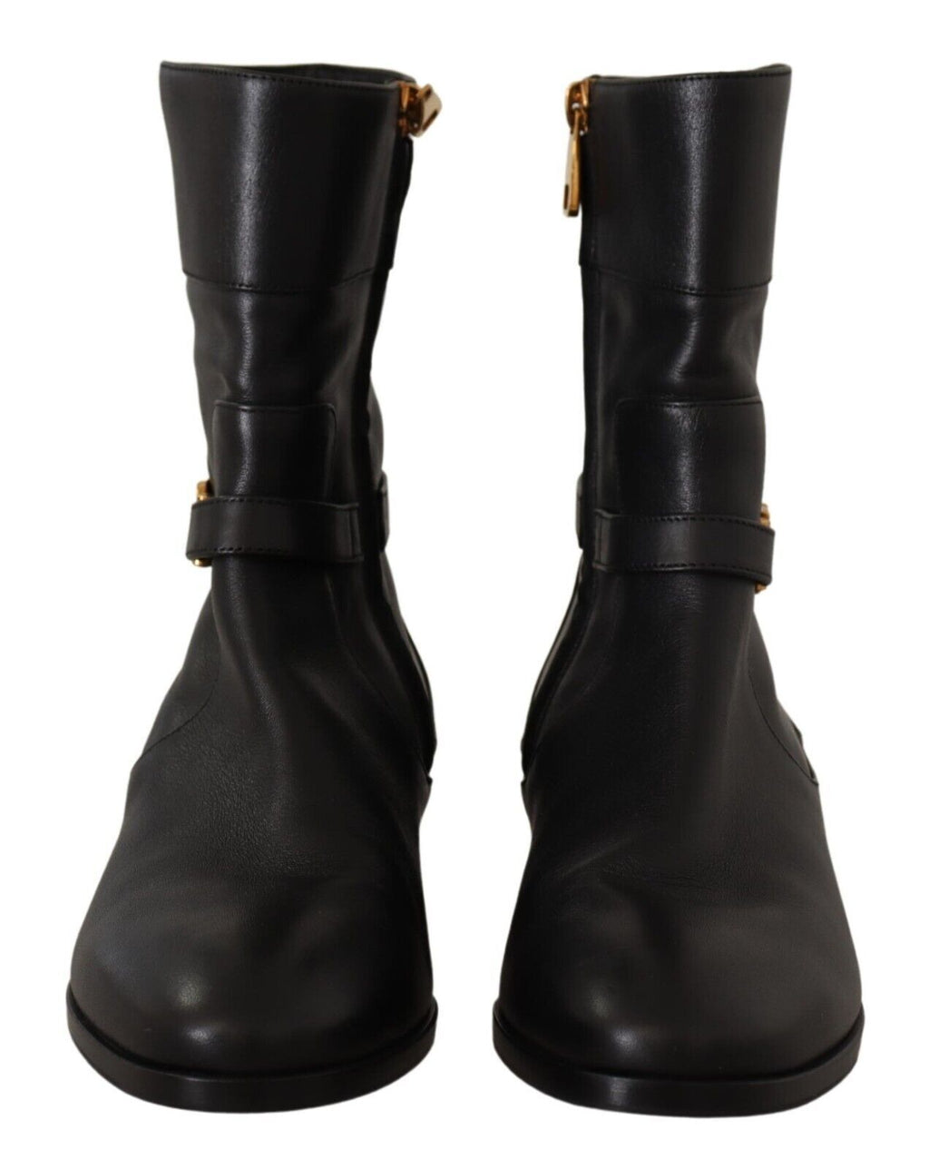 Chaussures Dolce & Gabbana en cuir noir, bottines courtes à logo, chaussures plates élégantes pour femme.