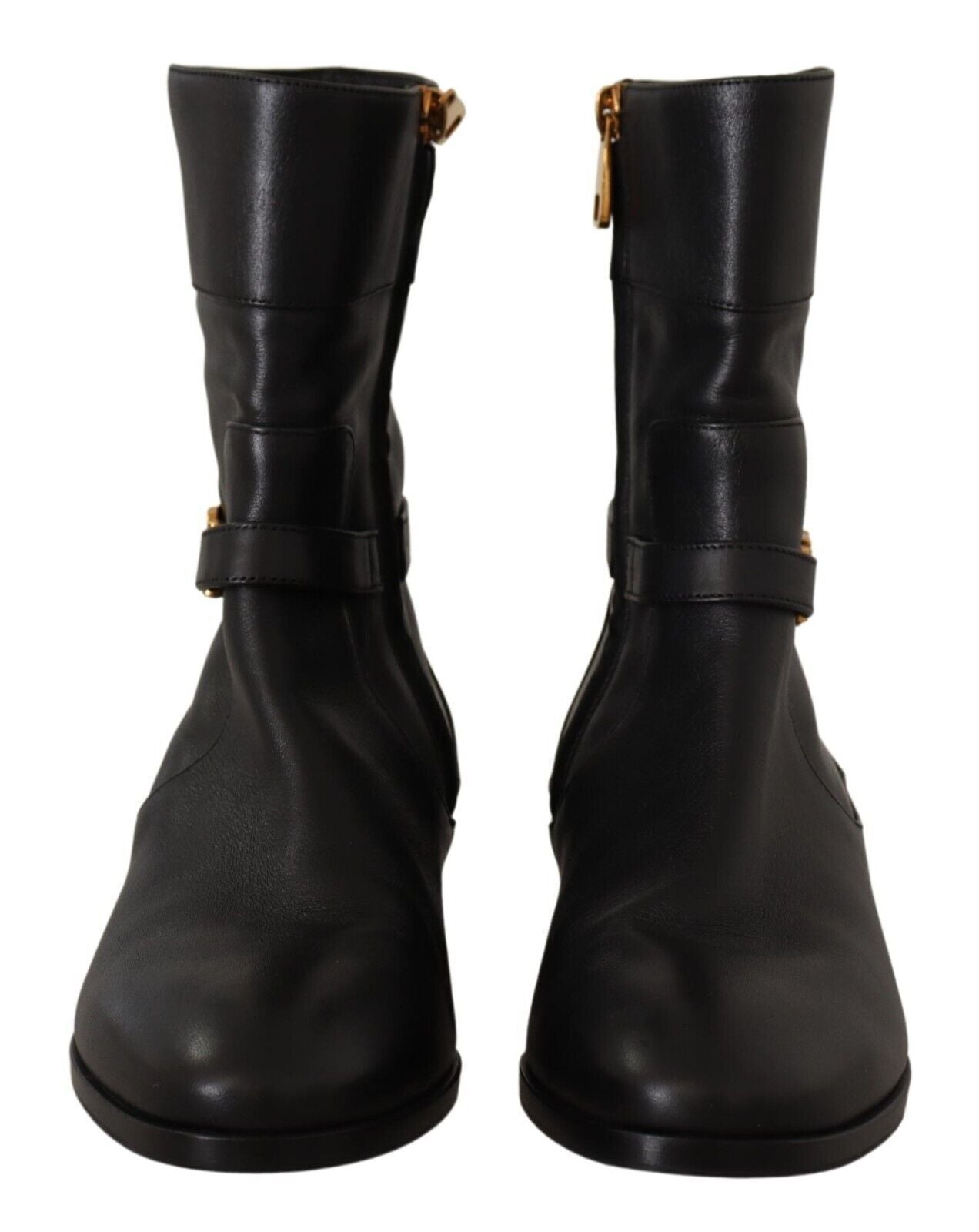 Chaussures Dolce & Gabbana en cuir noir, bottines courtes à logo, chaussures plates élégantes pour femme.