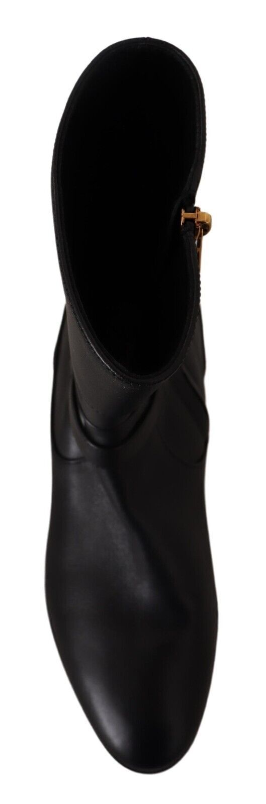Chaussures Dolce & Gabbana en cuir noir, bottines courtes avec logo, chaussures plates élégantes pour femmes.