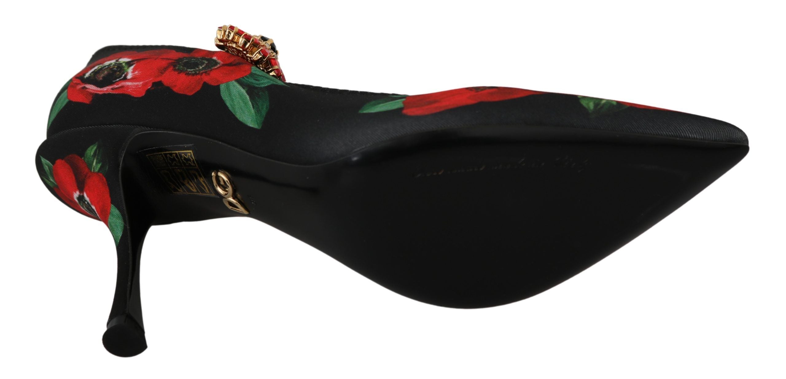 Chaussures Mary Janes Dolce & Gabbana noires et rouges avec motifs floraux, pompe élégante en cuir pour femme
