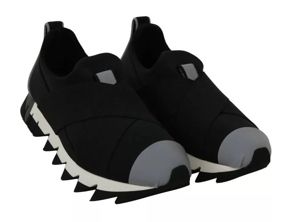 Chaussures sneakers noires Dolce & Gabbana Shark en néoprène à stretch, vue de face avec détails de la conception.