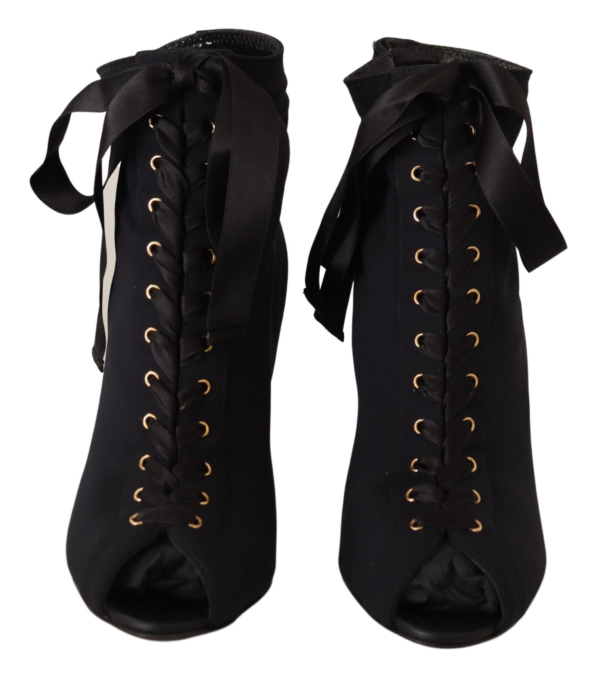 Chaussures bottines noires Dolce & Gabbana, bottines extensibles à la cheville, style élégant et moderne, vue de face.
