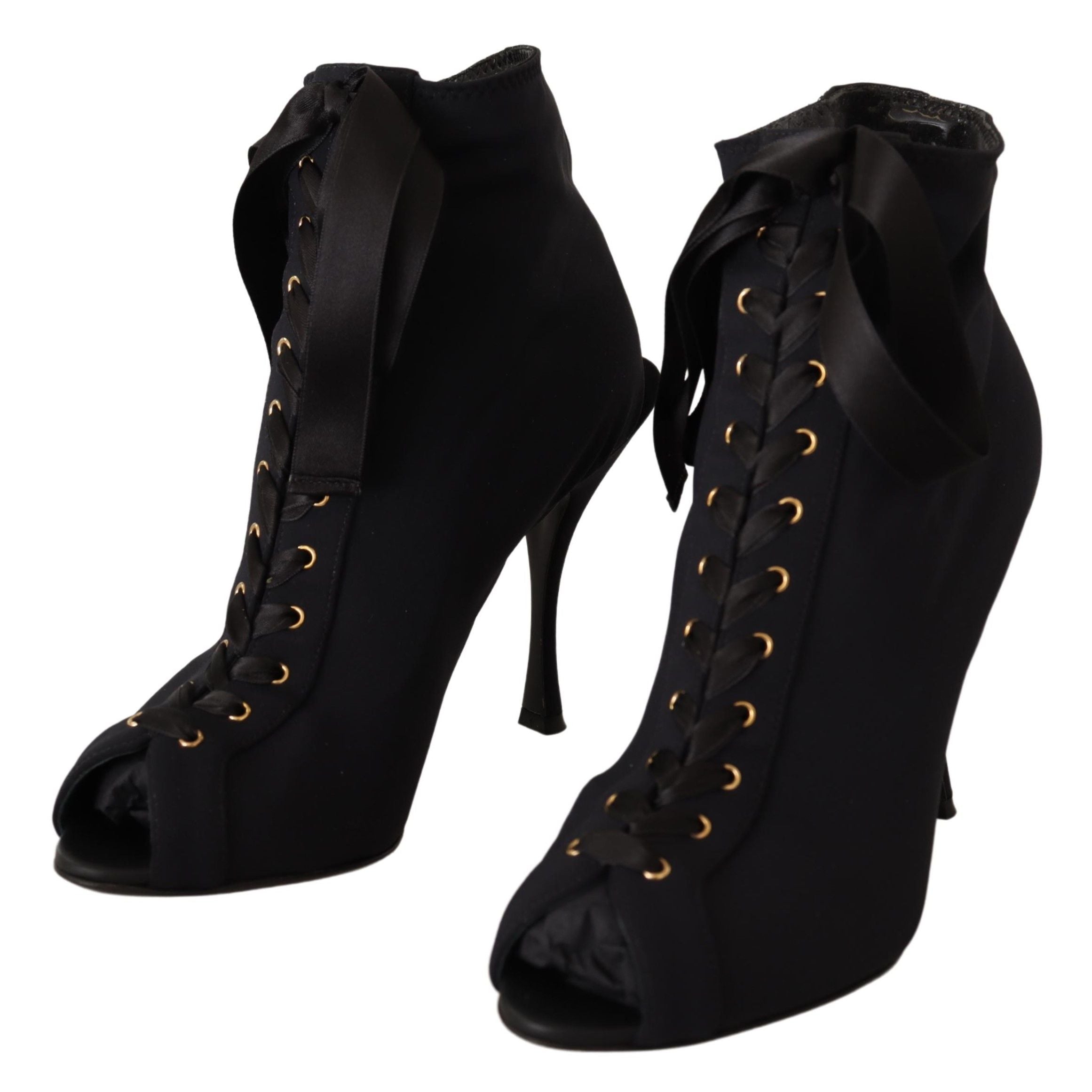 Bottes courtes noires Dolce & Gabbana en stretch, chevilles, chaussures élégantes en cuir pour femme.