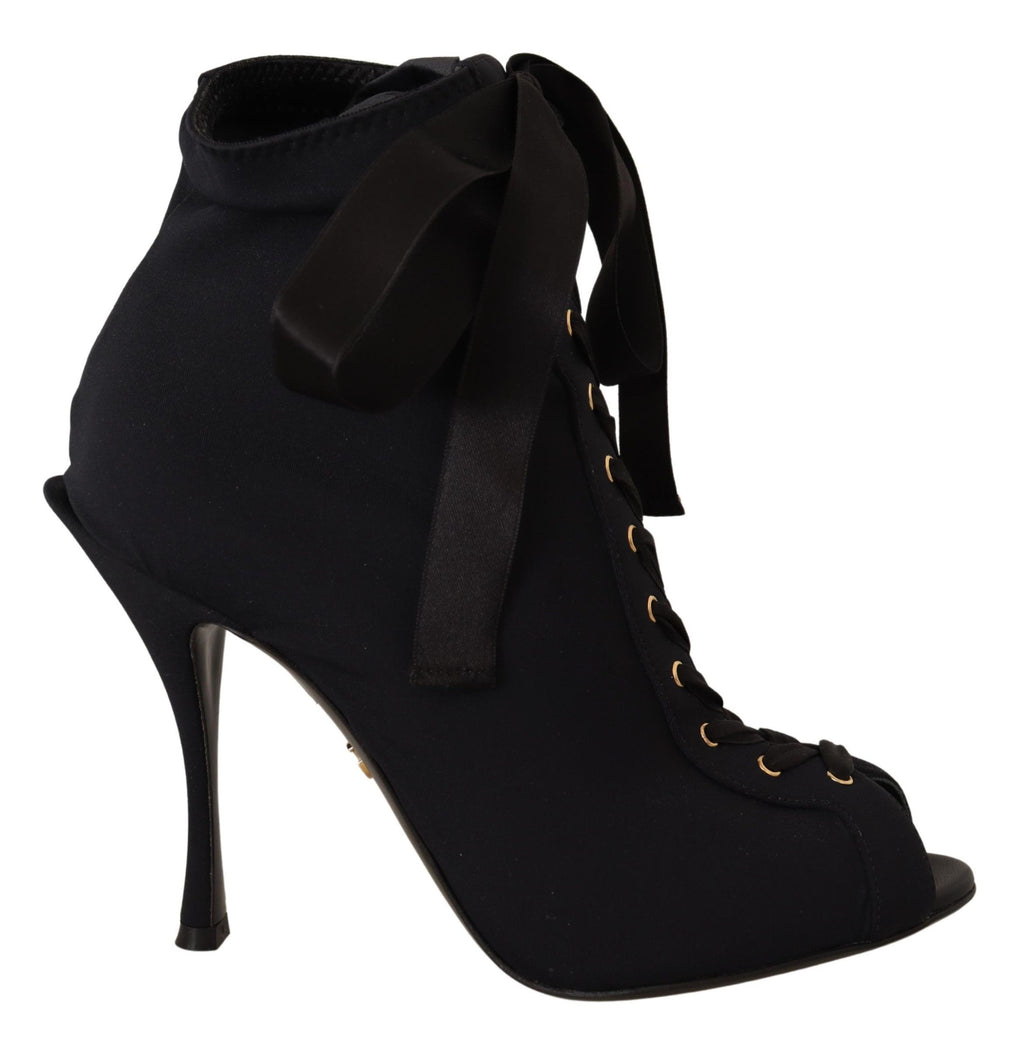 Bottes noires Dolce & Gabbana en stretch, bottines courtes à la cheville, chaussures élégantes en cuir.
