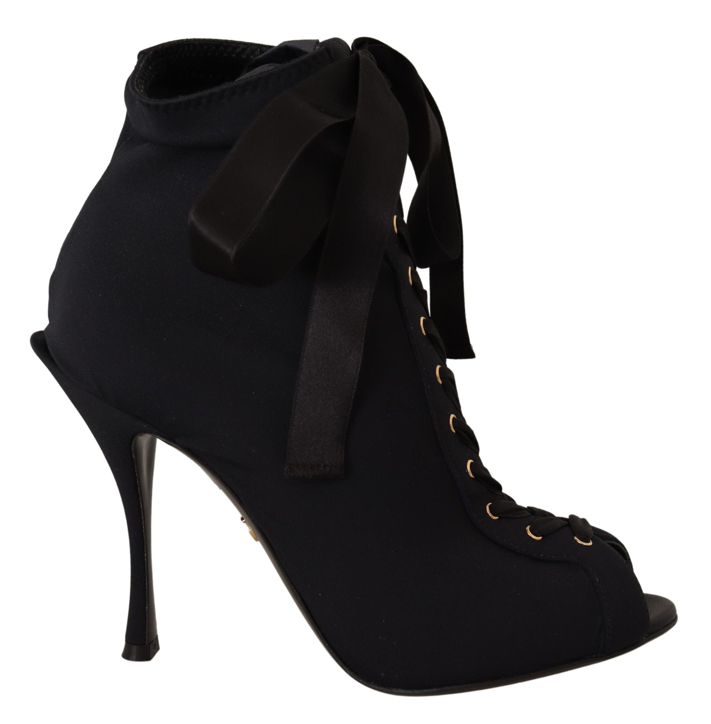 Bottes noires Dolce & Gabbana en stretch, bottines courtes à la cheville, chaussures élégantes en cuir.