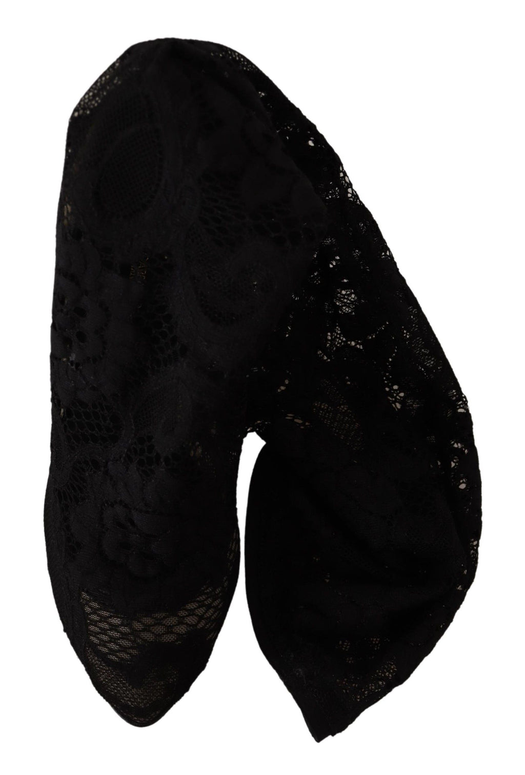Chaussettes noires extensibles Dolce & Gabbana avec broderie en dentelle Taormina, portées avec des bottines en cuir.