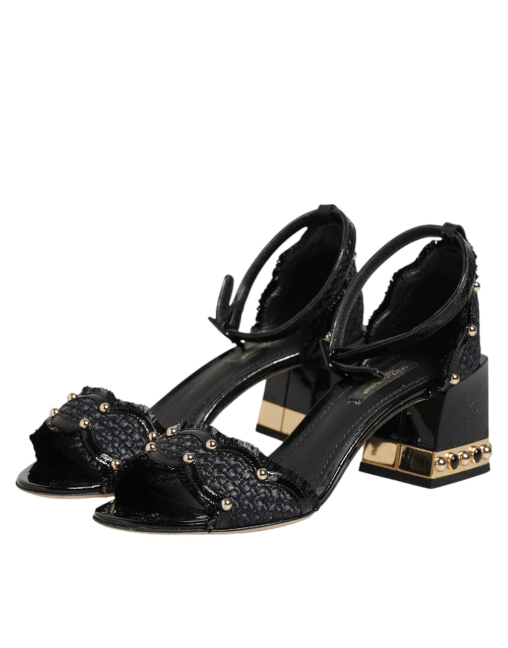 Sandales à talons Dolce & Gabbana noires avec bride à clous, sandales à la cheville élégantes et tendance.