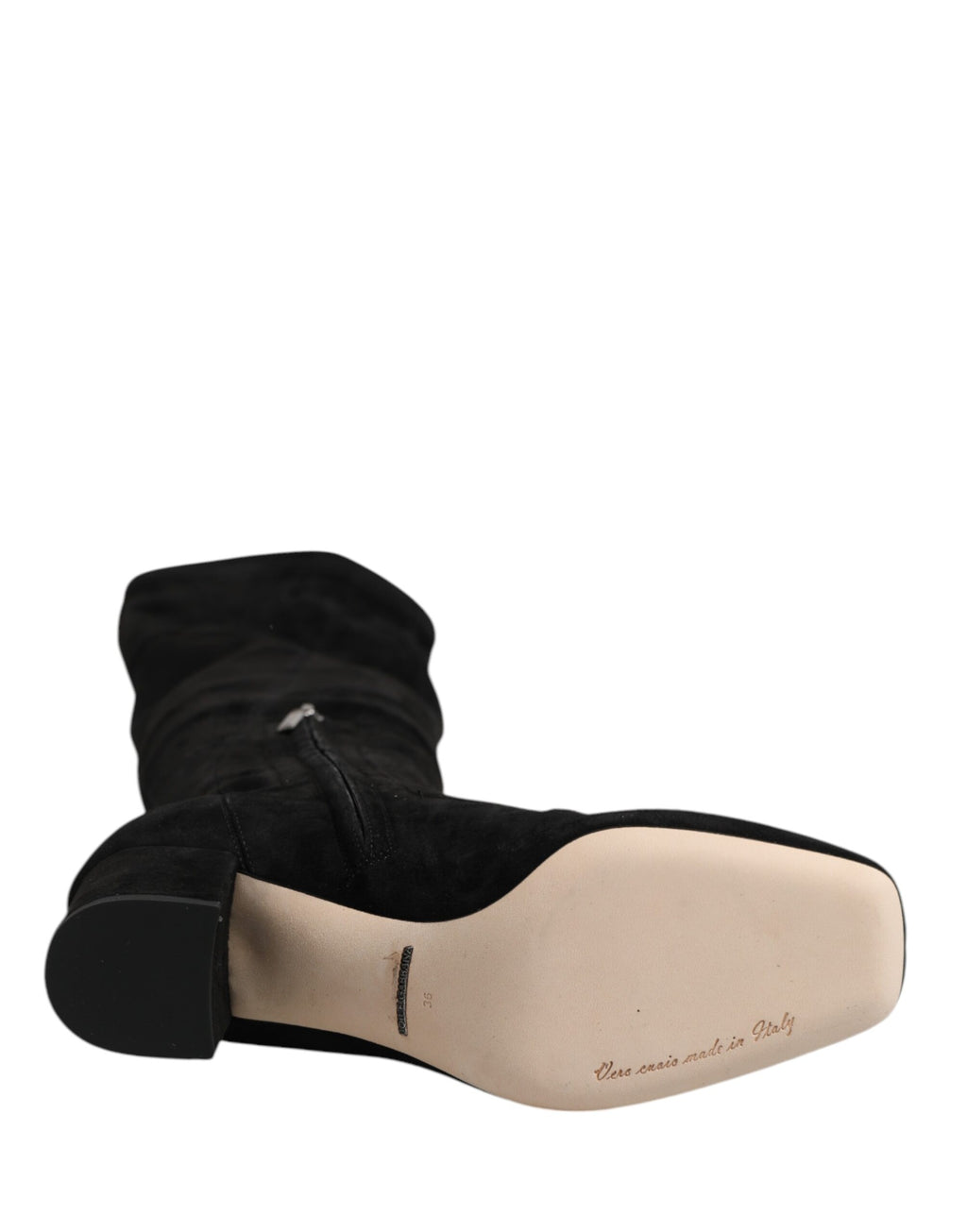 Bottes hautes en cuir suédé noir de Dolce & Gabbana, chaussures élégantes et sophistiquées pour femmes.