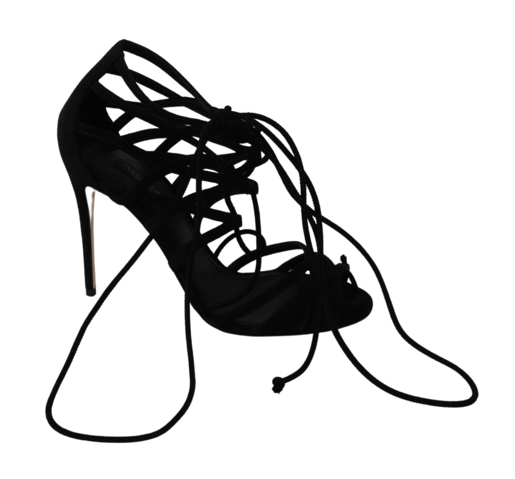Sandales à talons stilettos en daim noir de Dolce & Gabbana, avec bride fine et design élégant.