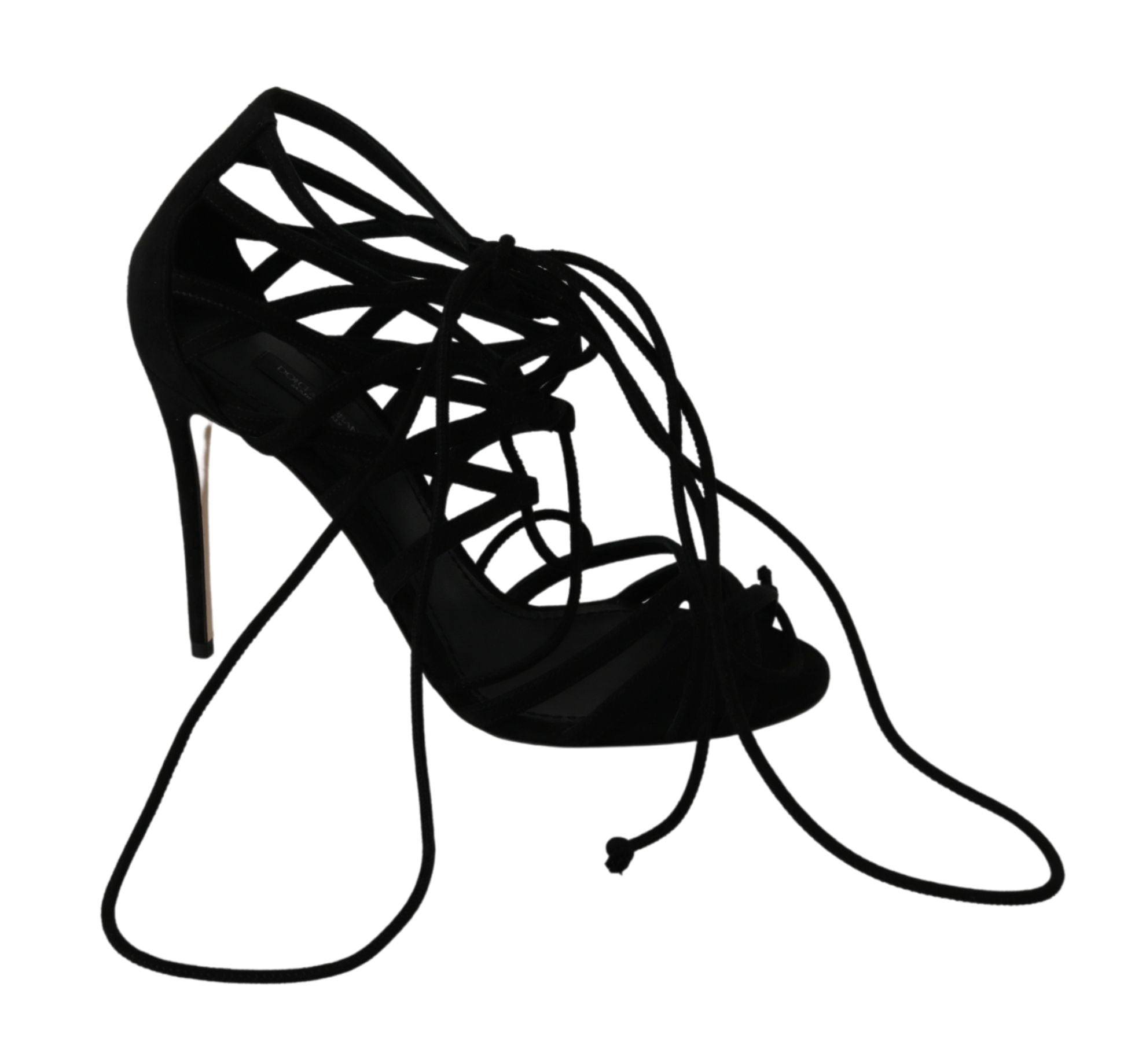 Sandales à talons stilettos en daim noir de Dolce & Gabbana, avec bride fine et design élégant.